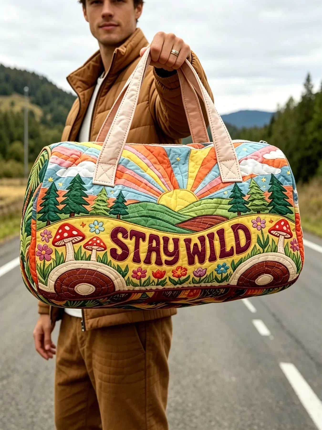 Boho Quilted Travel Duffle Bag Large Capacity 3D Pattern Weekender Tote