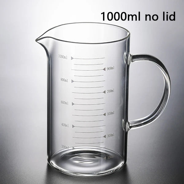 250/350/500/1000ml Glass Measuring Cup With Lid Heat-resistant With Scales Laboratory Beaker Handle Kitchen Measuring Mug