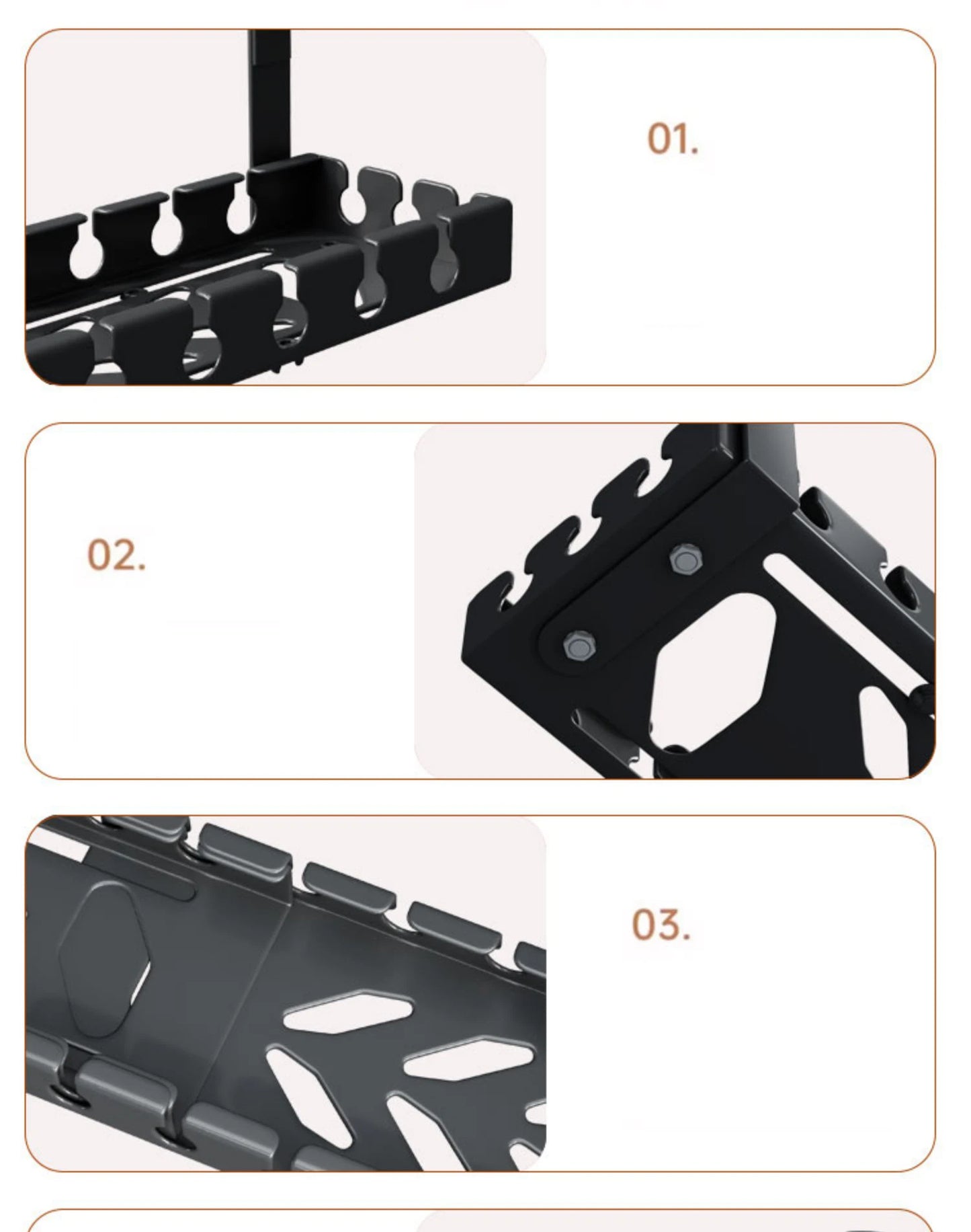 Under Desk Cable Management Tray, Extendable Sturdy Steel Under Desk Cord Hider Raceway,Power Strip Cord Holder Wire Management