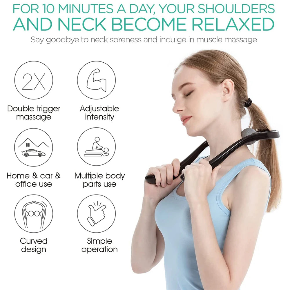 Neck Massager Shiatsu Deep Tissue Dual Trigger Point Shoulder Massager for Pain Relief, Ergonomic Handle, Lightweight & Portable