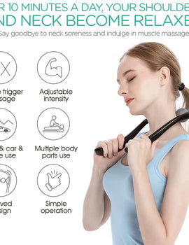 Neck Massager Shiatsu Deep Tissue Dual Trigger Point Shoulder Massager for Pain Relief, Ergonomic Handle, Lightweight & Portable