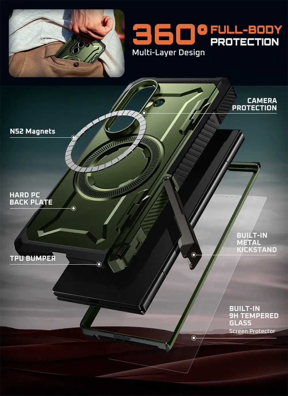 For Samsung Galaxy Z Fold 7 Case UB Grip Anti-Scratch Heavy Duty Rugged  Phone Case with Screen Protector