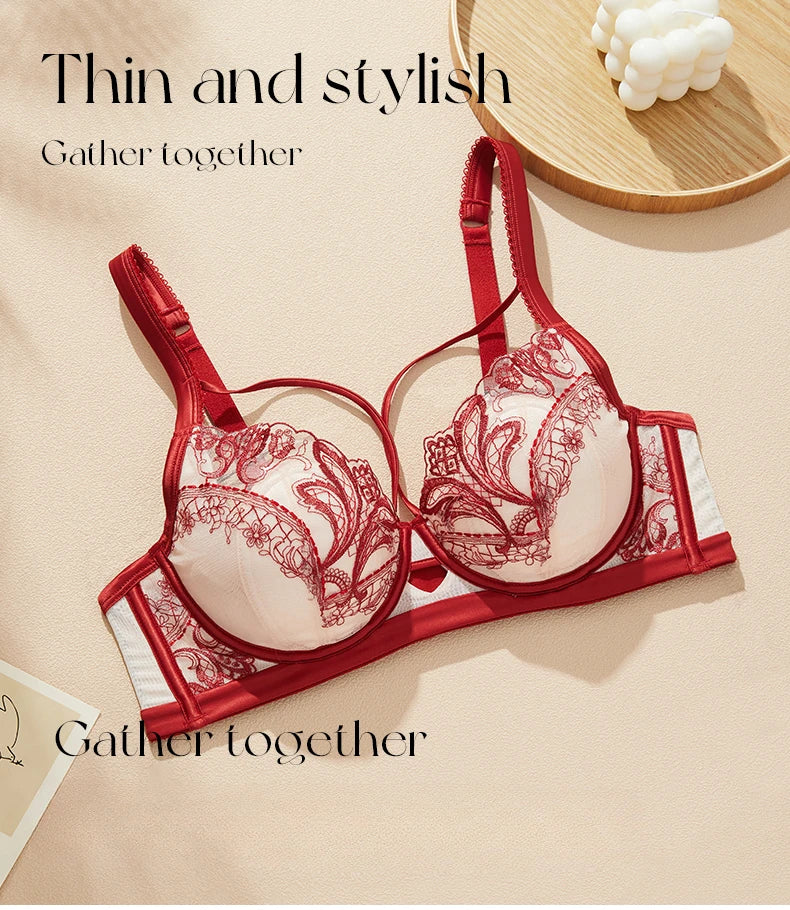 Womens Floral Embroidery Lace Push Up Underwire Bra