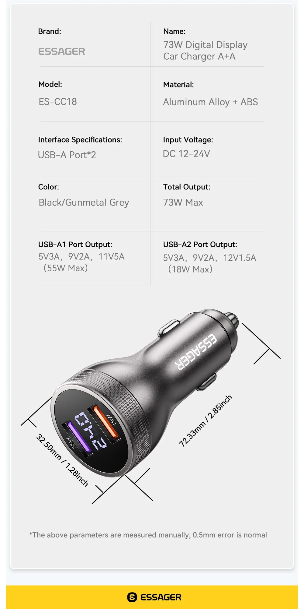 73W USB C Car Charger PD 3.0 QC 4.0 Fast Charging Dual Port Type C + USB Adapter
