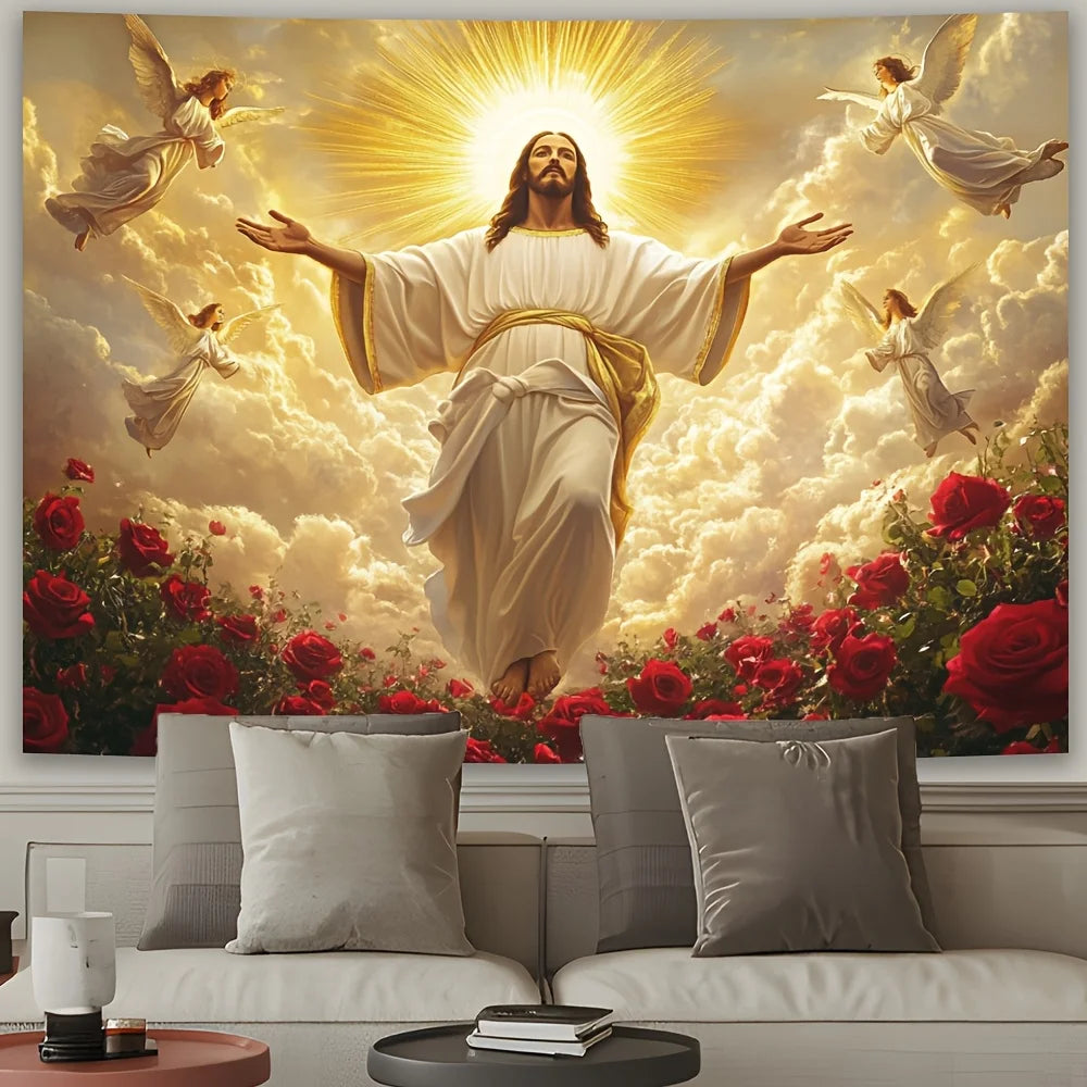 Sacred Light Jesus Tapestry Church Chapel Devotional Living Room Religious Theme Living Room Decor