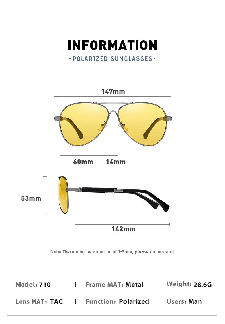 Memory Titanium Pilot Polarized Sunglasses UV400 Photochromic Night Vision Glasses for Men Women