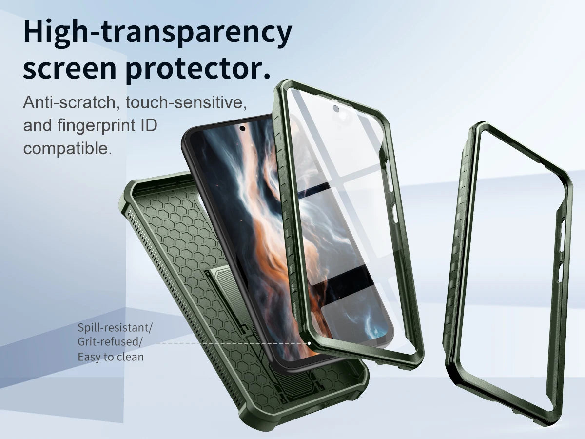 For Samsung Galaxy S23 FE 360 Full Body Bumper Military Grade Armor Shockproof Shell Case Bracket with Built in Screen Protector