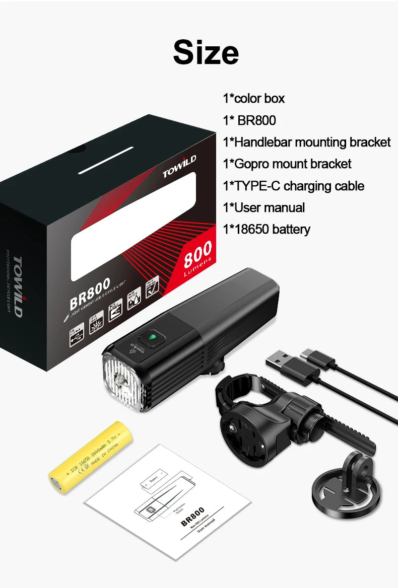 BR800 Bike Light with Tail Light USB Rechargeable LED MTB Front Lamp Headlight Aluminum Flashlight Bicycle Light