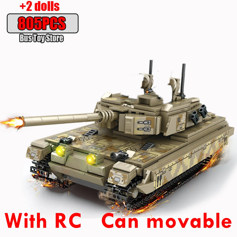 WW2 Leopard II 99A Tank Missile Transportation Car Model Military Weapons Series Military World War II DIY Toys Gift for Boys