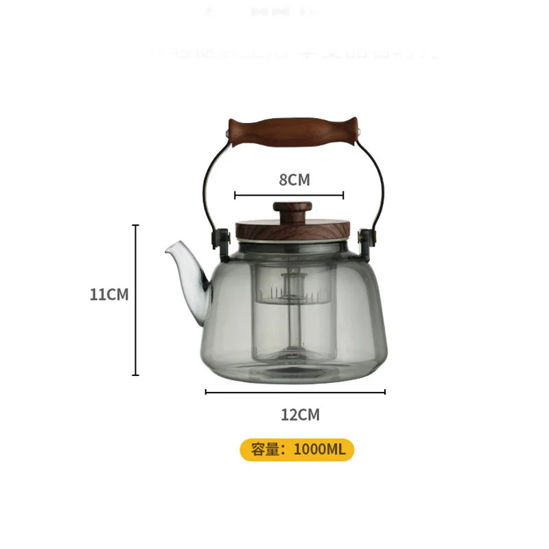 1000ml Embossed High Borosilicate Glass Teapot with Tea Strainer