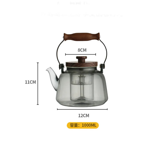 1000ml Embossed High Borosilicate Glass Teapot with Tea Strainer