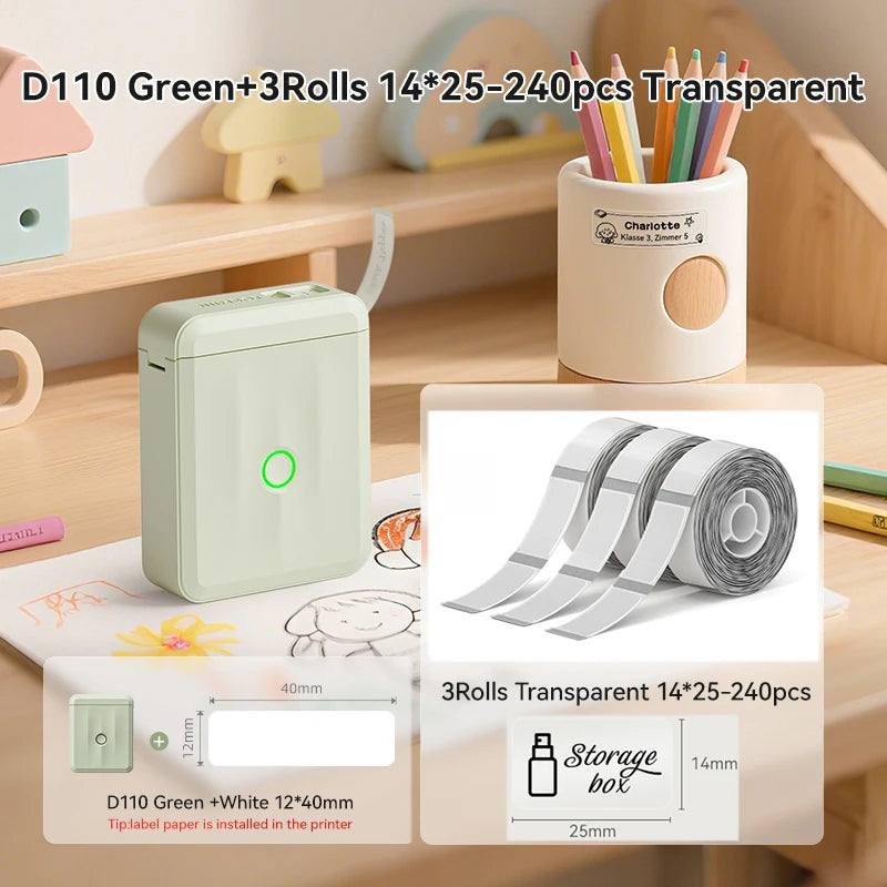 D110 Mini Thermal Label Printer, Bluetooth Portable Smart Label Maker 12–15mm, Inkless Sticker Printer for Home Office Kitchen School