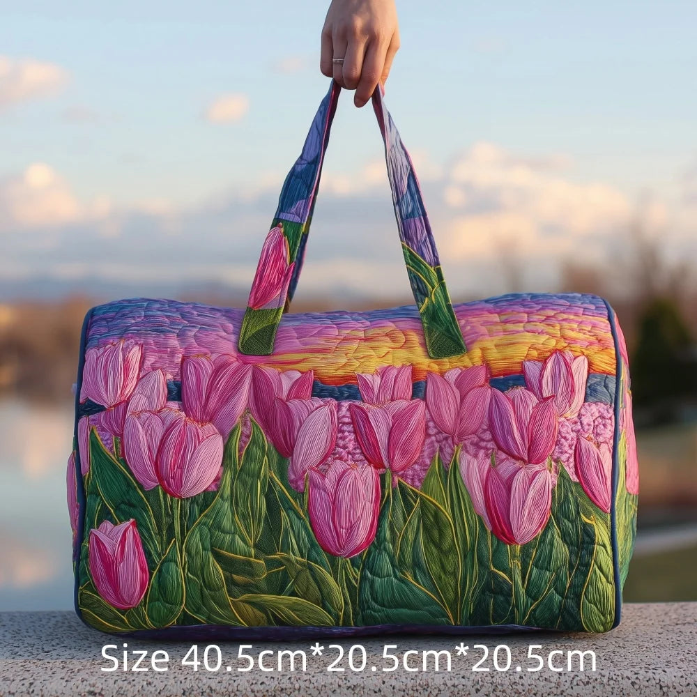 3D Printed Quilted Travel Duffle Bag Floral Pattern Tote Colorful Flowers Carry-On Lightweight Weekender Overnight Bag for Women