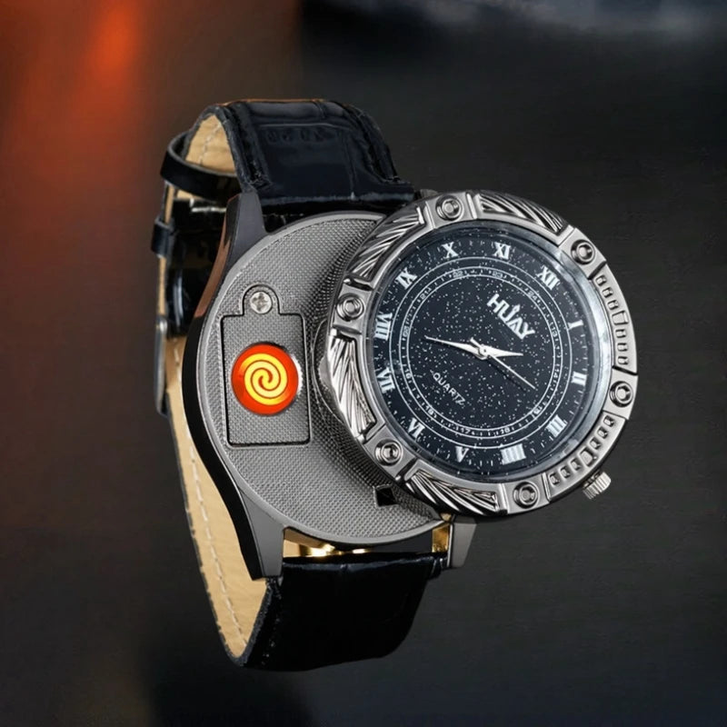 Rechargeable Metal Creative Watch Lighter Cool Trend Tungsten Filament Cigarette Lighter Men's Gift Cigarette Accessories