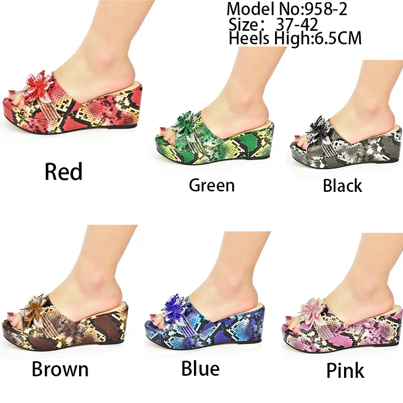 High Heels Women Ladies PU Wedges Shoes Ladies Shoes and Sandals Fashion Platform Leopard Pattern Rhinestone Woman Pumps