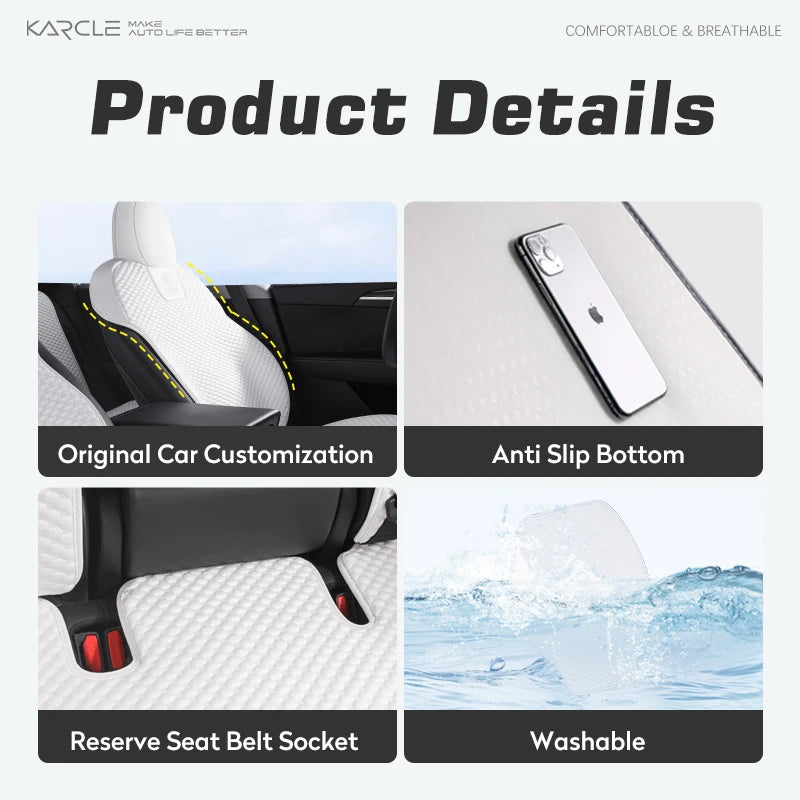 For Tesla Model 3/Highland 3 For 2020-2024 Model 3 Car Seat Cover 5-Seat Ice Silk Seat Cushion Summer Breathable Car Mat Pad