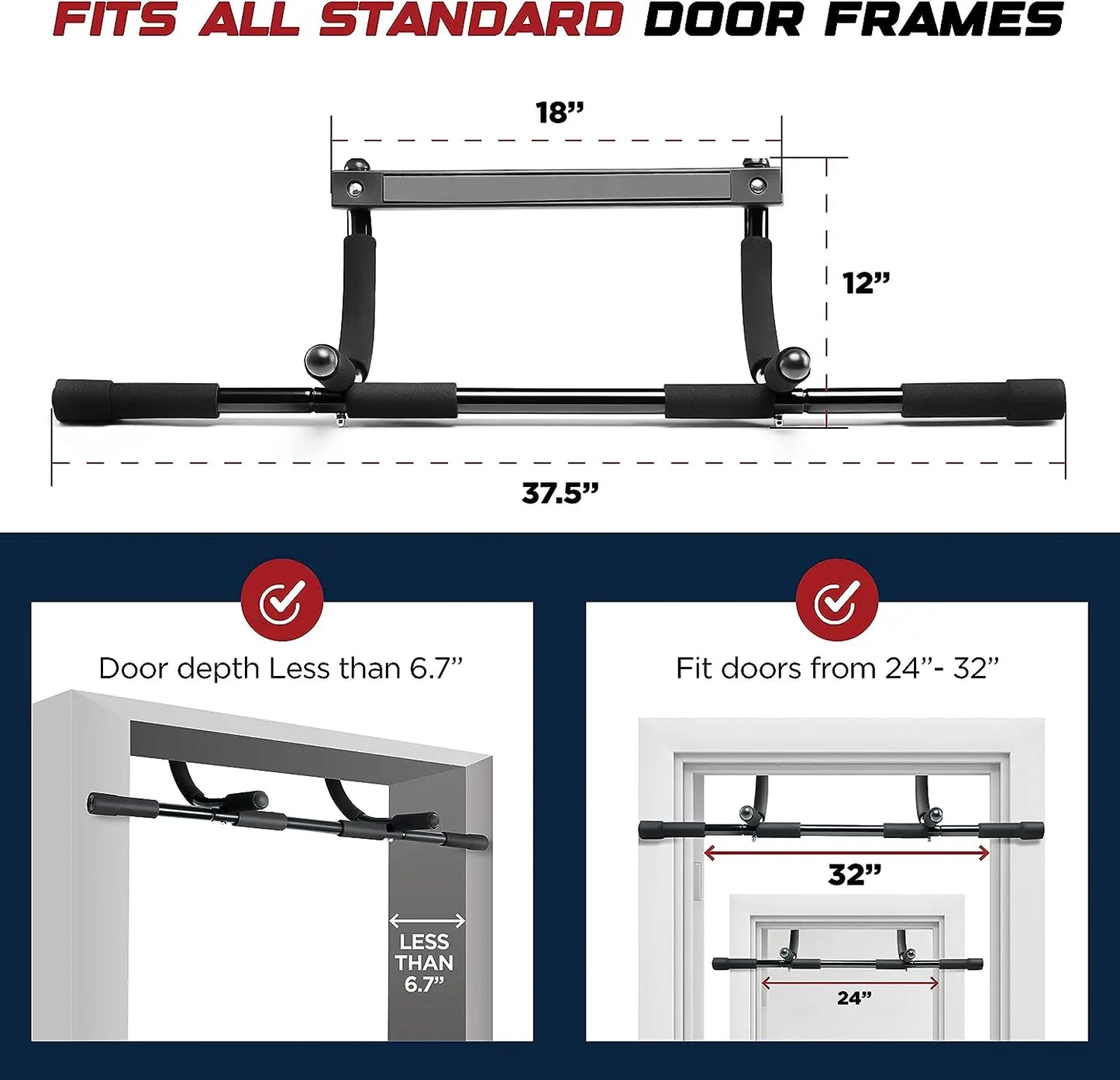 Pull Up Bar Doorway Heavy Duty Chin Up Bar Trainer Portable Workout Bar With Foam Grips Fitness Equipment for Home Exercise