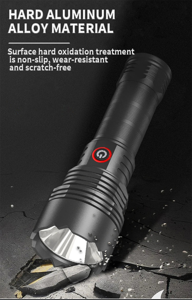 High Intensity LED Flashlight Type-C Rechargeable Fixed Focus Aluminum Torch Outdoor Ultra Bright
