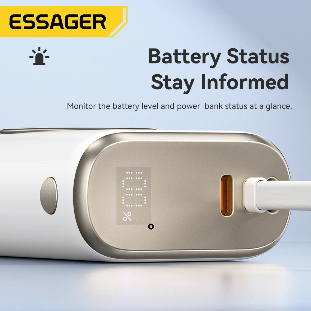10000mAh Power Bank 30W PD Fast Charging Wireless Magnetic Charger with Built-in Cable & Digital Display