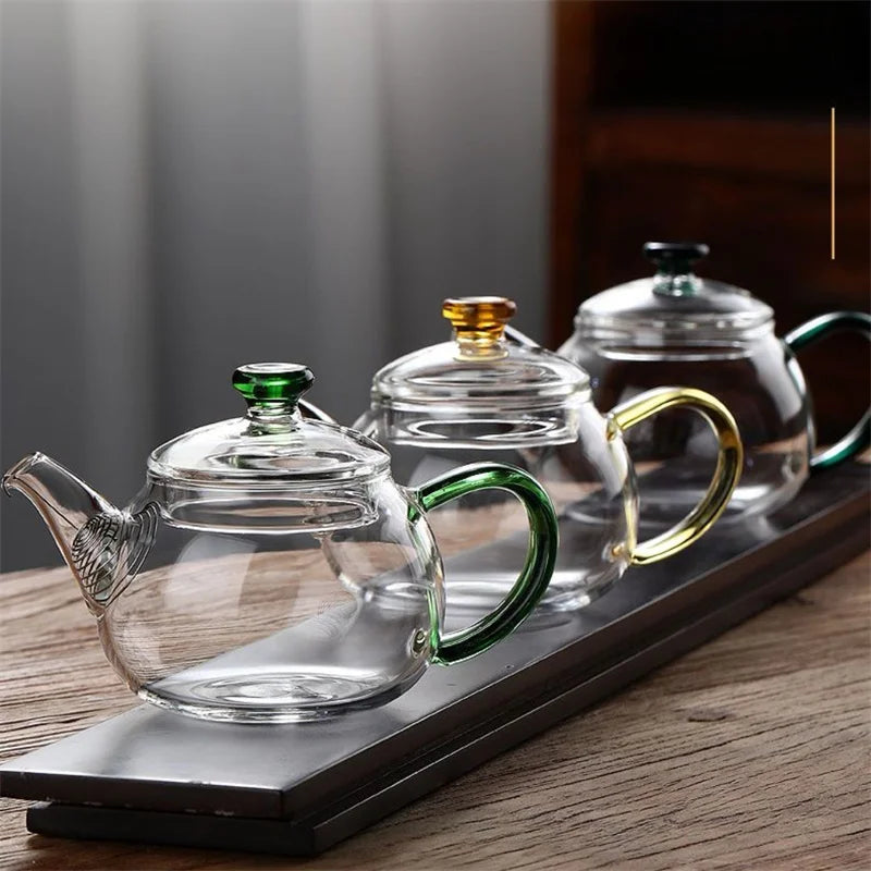 200ml Clear Heat-resistant Small Glass Teapot with Stainless Steel Filter Small Brewing Flower Green Tea Pot Kung Fu Tea Set