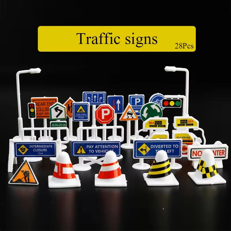 Education Simulation Traffic Lights Toys s Signpost Gas Station Indicator Warning Car Model Pretend Play Toys