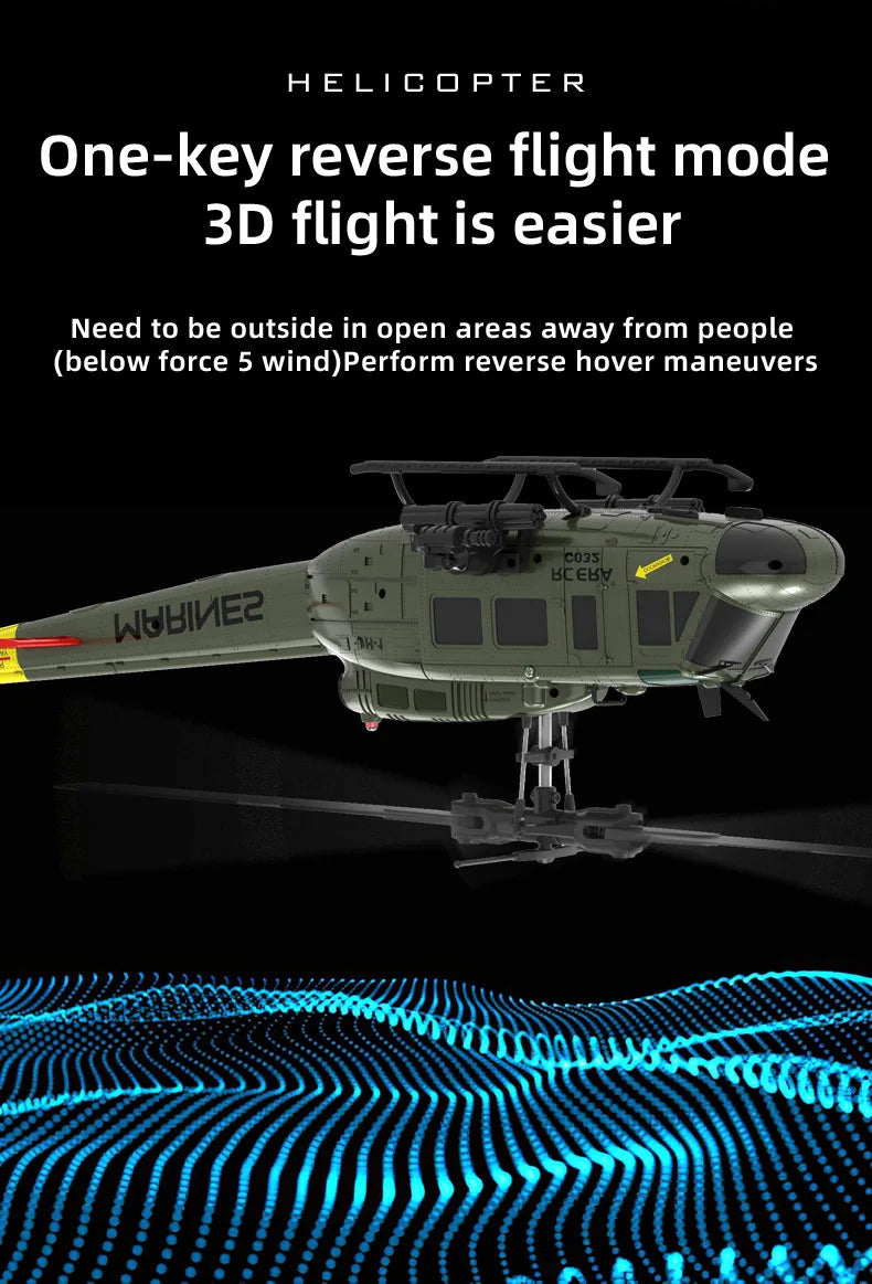 Uh-1 Huey Simulation 3d Six Way Aileron Free Reverse Flying Stunt Helicopter Electric Remote-Controlled Aircraft Model Toy