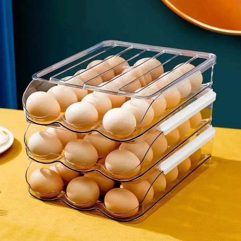Automatic Rolling Egg Box Multi-Layer Rack Holder – Refrigerator Egg Storage Basket Kitchen Organizer