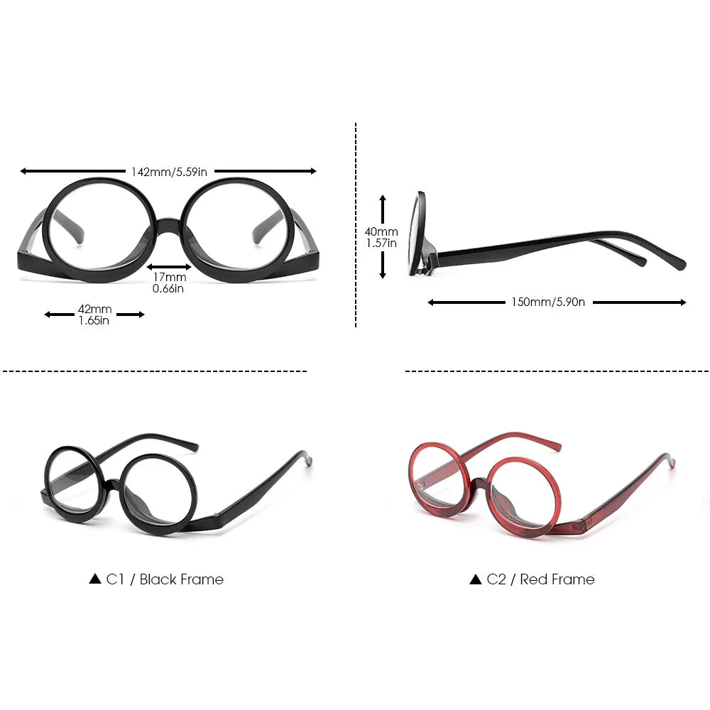 Round Makeup Reading Glasses Magnifying Flip Down Cosmetic Readers Folding Makeup Glasses Cosmetic