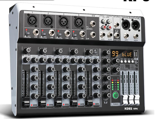 6 Channel Audio Mixer With 99 DSP Effects USB Bluetooth And 48V Phantom Power