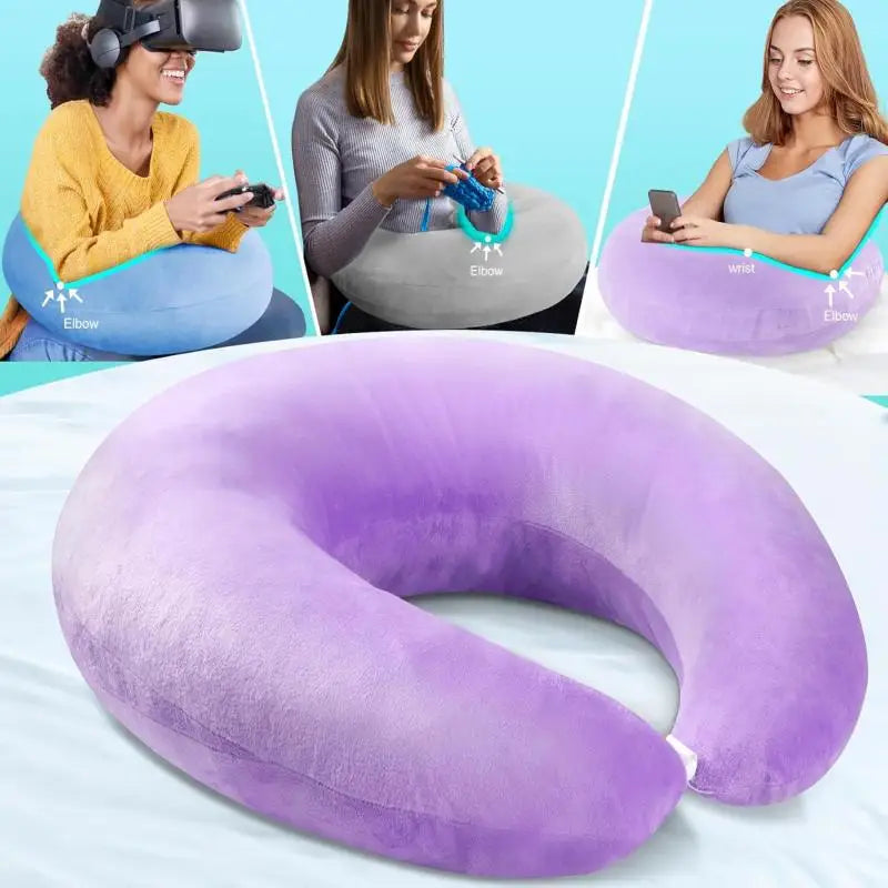 Ergonomic U-Shaped Gaming Pillow with Adjustable Arm Rest Support for Adults lap Cushion Reading Comfort Portable Design