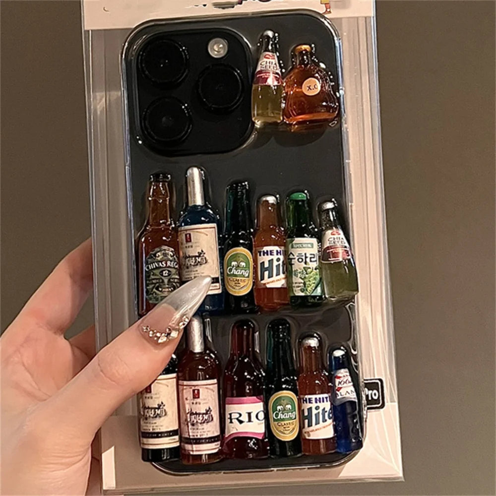 Funny Creative Wine Liquor Bottle Phone Case For iPhone 16 15 13 14 Pro Max Plus INS Cute Drink Gift Soft Silicone Cover