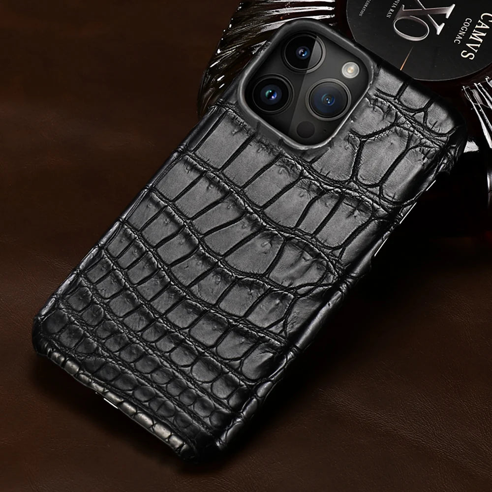 Crocodile Real Leather Cases for iPhone 16 15 Pro Max 14 pro max Genuine Leather Fundas Back Bover