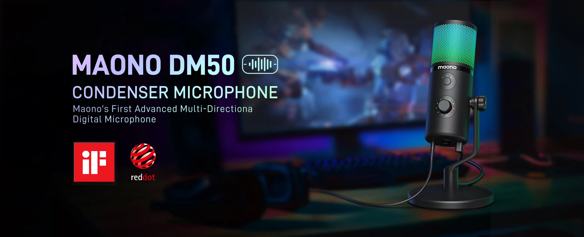 DM50 USB Microphone for Gaming Streaming Podcast Professional Studio Recording Condenser Mic with 3 PolarPatterns Software