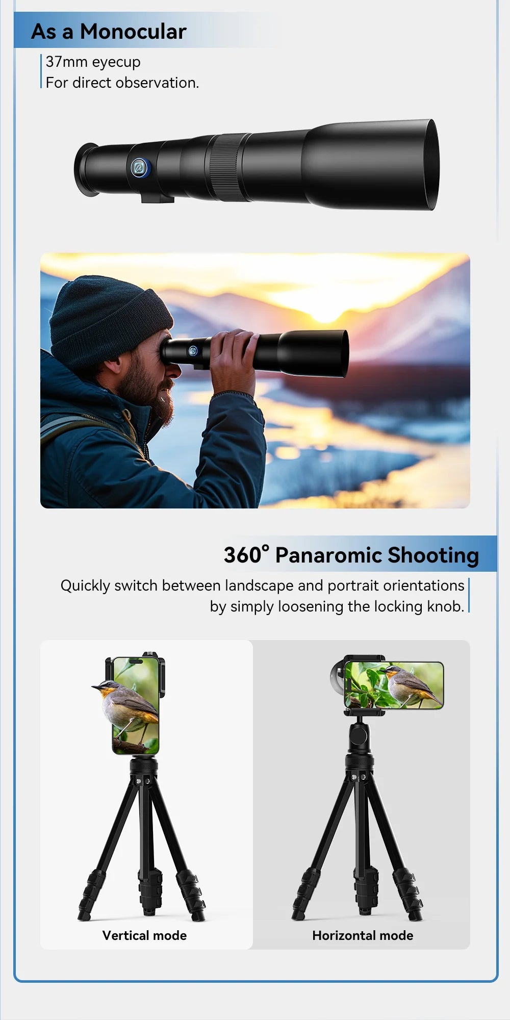 50X Telephoto Smartphone Lens with Tripod and Phone Clip