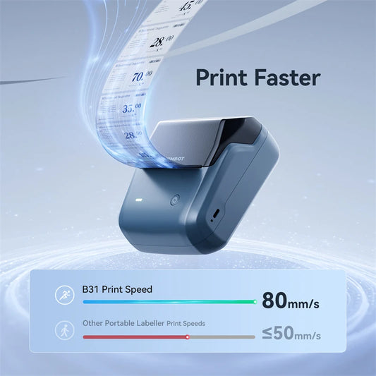 B31 Thermal Label Printer, Bluetooth Wireless Barcode Sticker Maker 20–77mm, High-Speed Inkless Label Printer for Clothing & Jewelry