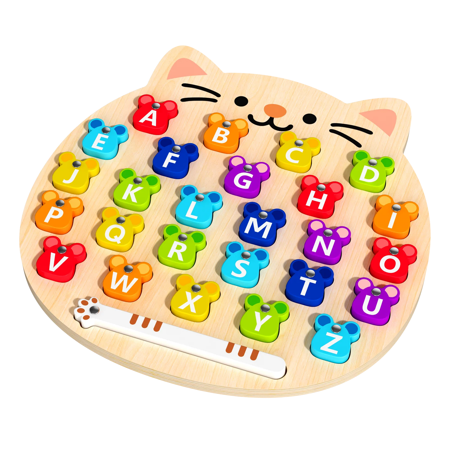 Wooden Cat Magnetic Alphabet Matching Puzzle Board