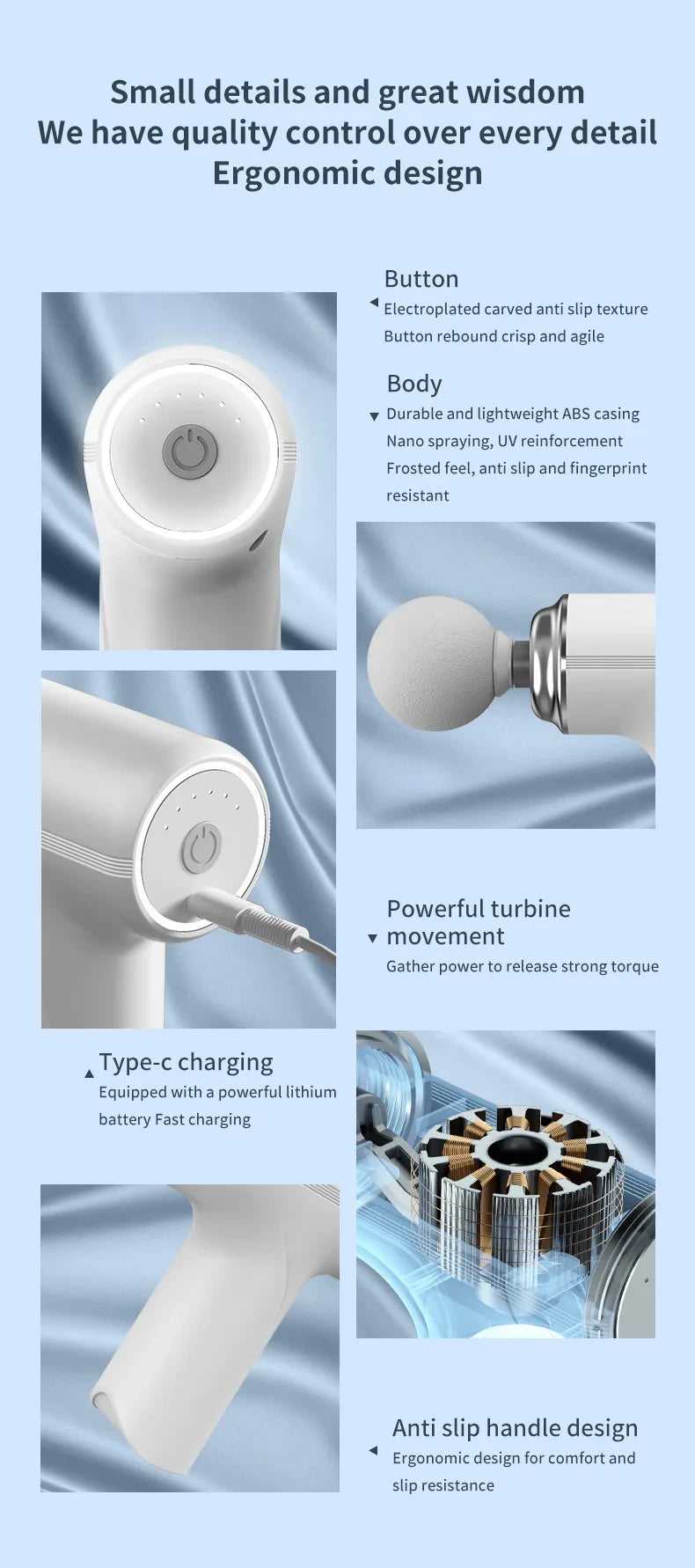 Portable AI Fascial Massage  Electric Percussion Massager Body Relaxation With 4 Replaceable Massage Head LED Night Light