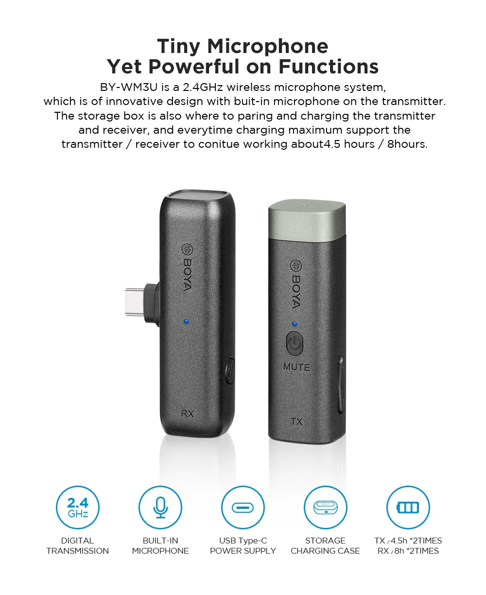 BY-WM3 Wireless Lavalier Lapel Microphone for iPhone Android DSLR Camera Laptop Computer Gaming Youtube Recording Streaming