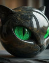 Green Eyes Cat Head Sculpture 3D Resin Healing Stone Marble Texture Cats Figurines Sculpture Gifts for Cat Lovers Women Men