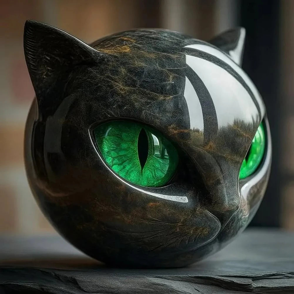 Green Eyes Cat Head Sculpture 3D Resin Healing Stone Marble Texture Cats Figurines Sculpture Gifts for Cat Lovers Women Men