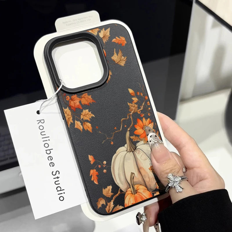 Pumpkin Autumn Leaves And Fall Atmosphere Pattern Phone Case For iPhone 17 16 15 14 Pro Max Air 16 Plus Cover