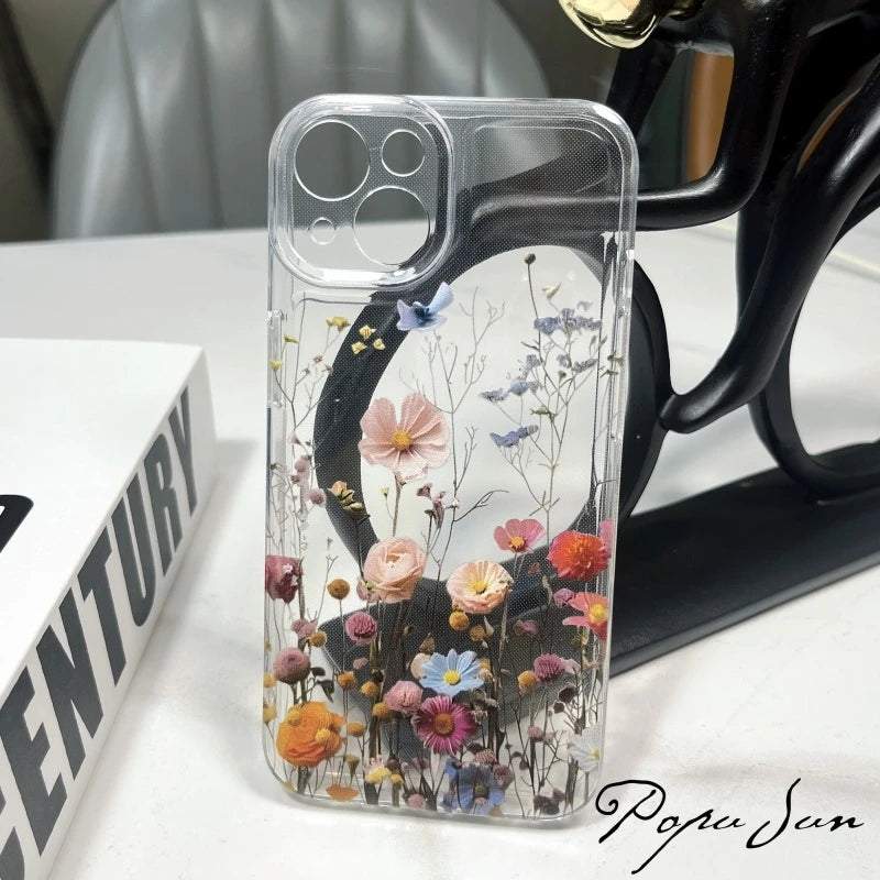 Transparent Flower Floral Phone Case For iPhone 16 15 13 14 12 11 Pro Max 15 16 Plus  XR Max 12 13 Mini Clear Soft Funda Cover