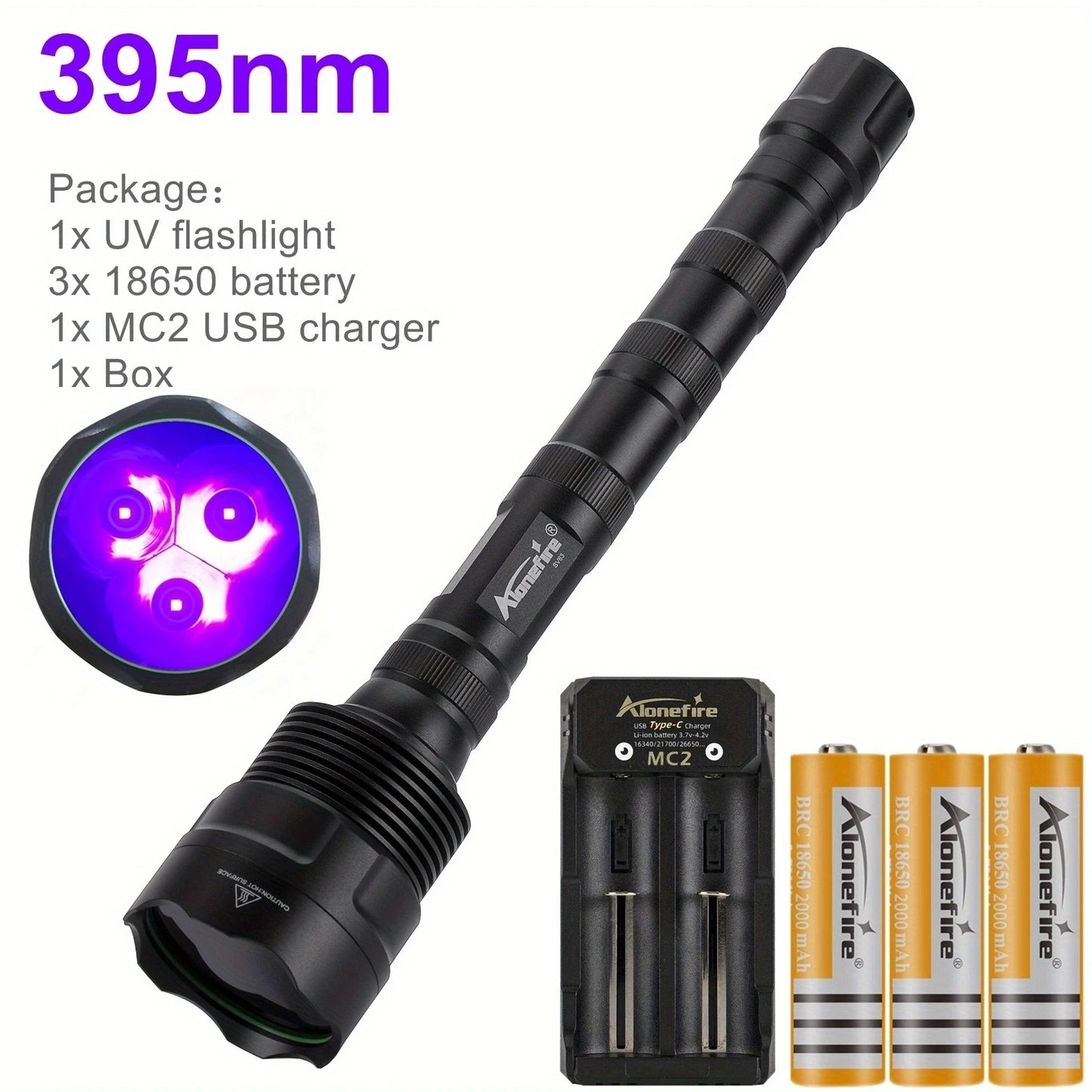 60W 365nm 395nm UV LED Blacklight Flashlight