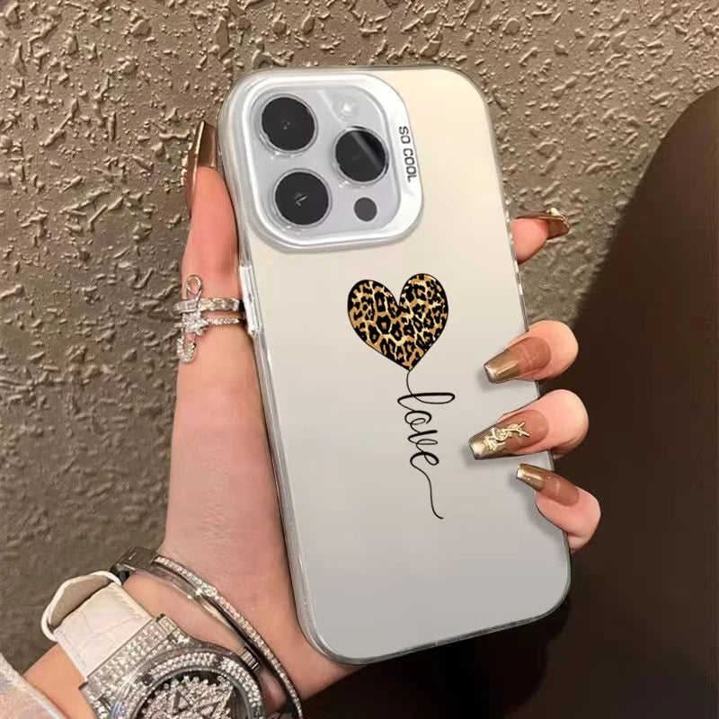 Leopard Love Balloon Pattern Silver Phone Case for iPhone 17 16 Case iPhone 14 15 Pro Max 16E Air Cover