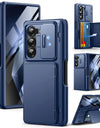 For Z Fold 6 Case with Secure Card Holder Sliding Camera Cover Rugged Hinge Protection Wallet Phone Case Glass Screen Protector