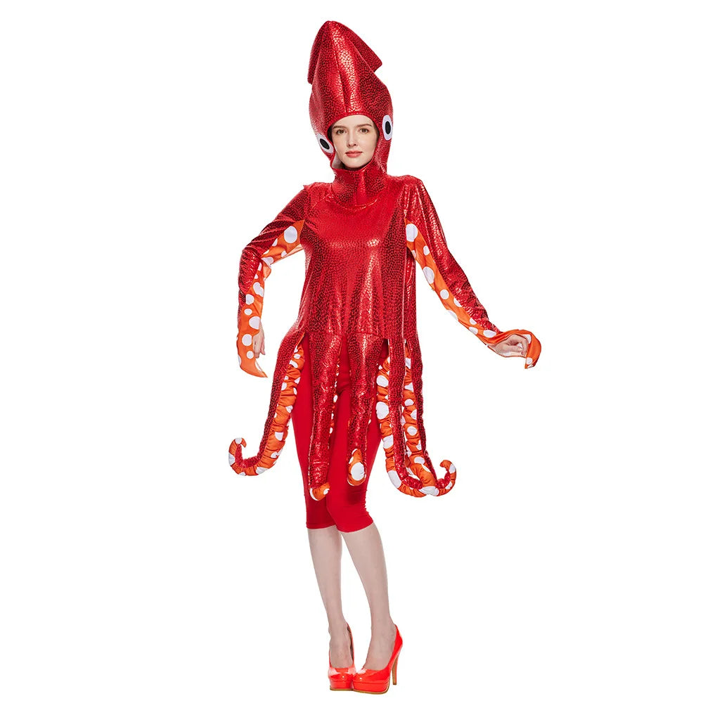 Spot New Halloween Squid Cos Costume Mar Life Party Jumpsuit Funny Costumes