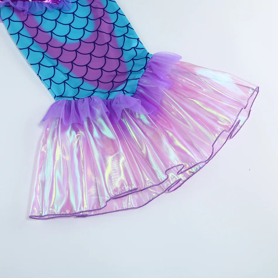 New Blue Red Purple Three Colors Mermaid Flying Sleeve Fishtail Beautiful Dress For Girl Summer Beach Party Cool Gown