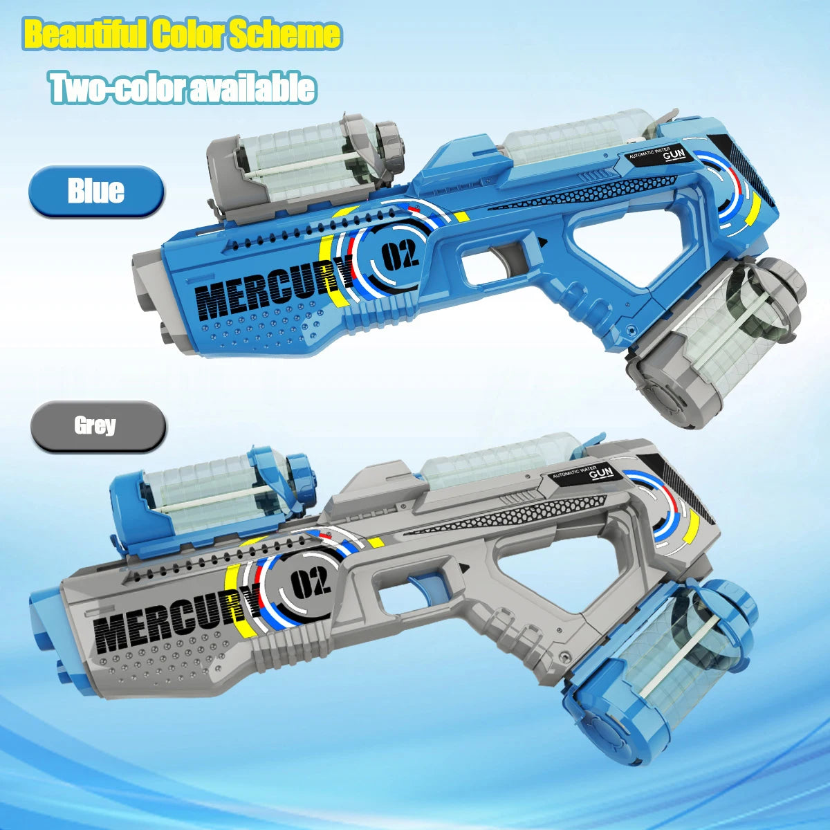 Summer Fully Automatic Electric Water Gun with Light Rechargeable Continuous Firing Party Game Kids Space Splashing Toy