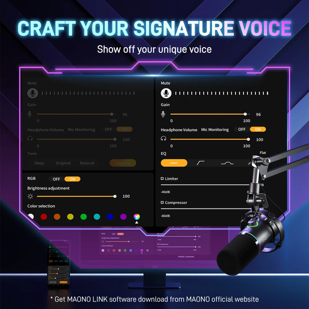 XLR USB Dynamic Microphone For Gaming Recording Streaming Youtube Metal Mic With Software Tap-to-Mute Gain Knob PD200X