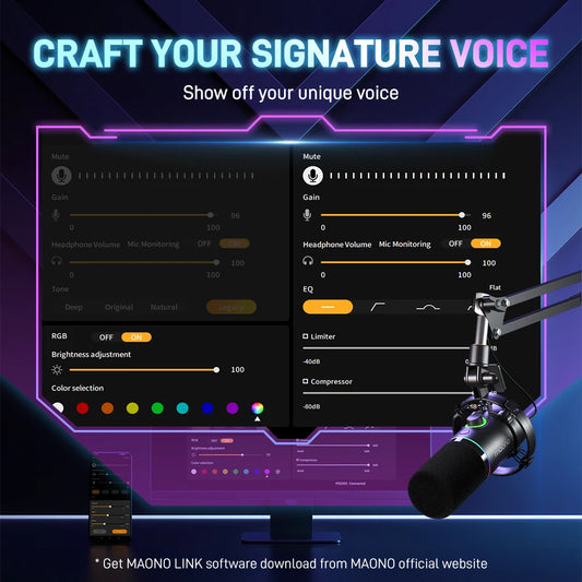 XLR USB Dynamic Microphone For Gaming Recording Streaming Youtube Metal Mic With Software Tap-to-Mute Gain Knob PD200X